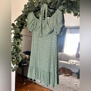 Green Floral Ruffle Midi skirt with matching top